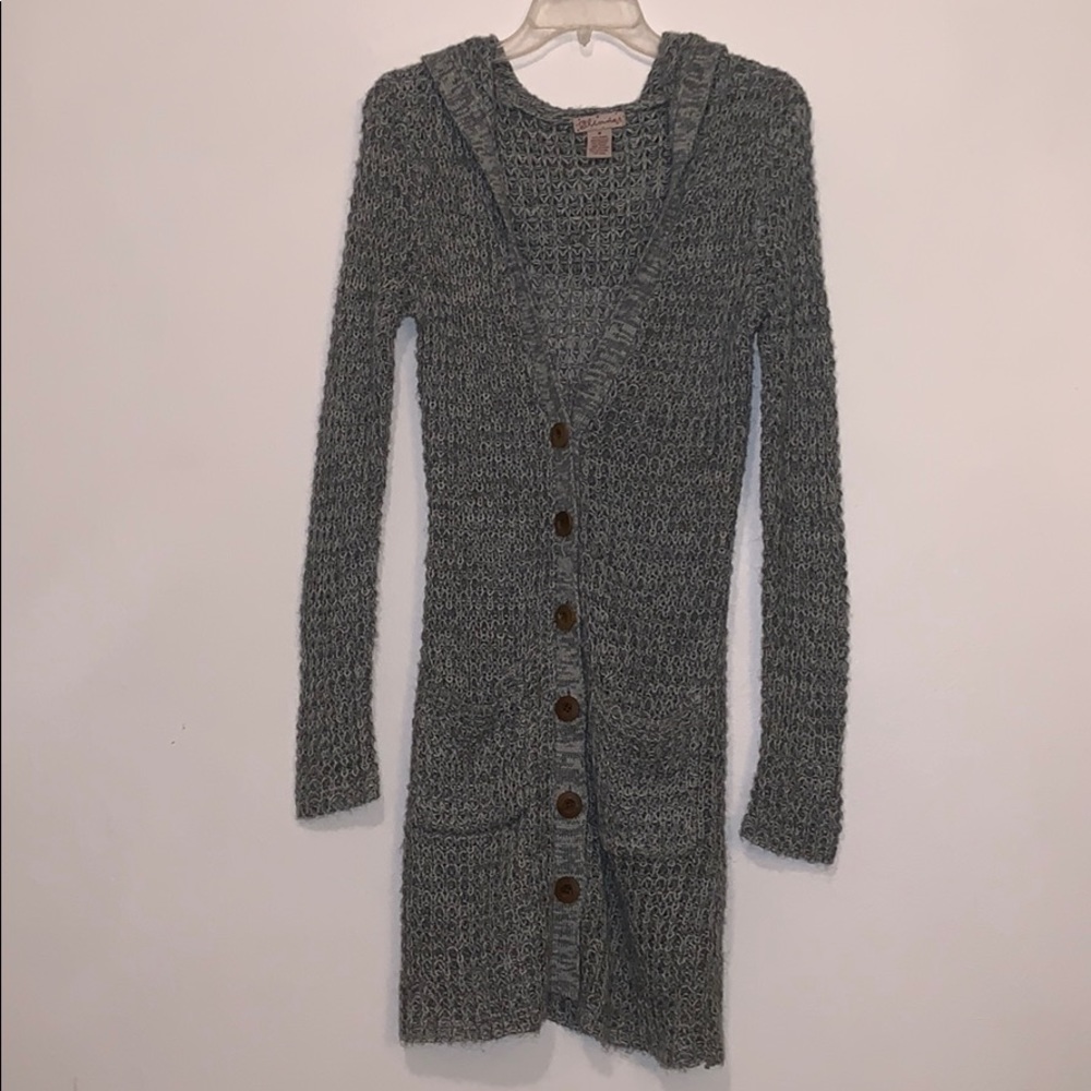 Gray Long Cardigan w/ Hood